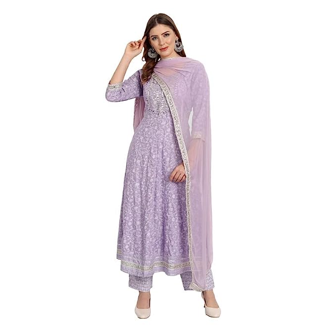 Luxury Women's Rayon Anarkali Embroidered Set: Exquisite Kurta, Pant & Dupatta