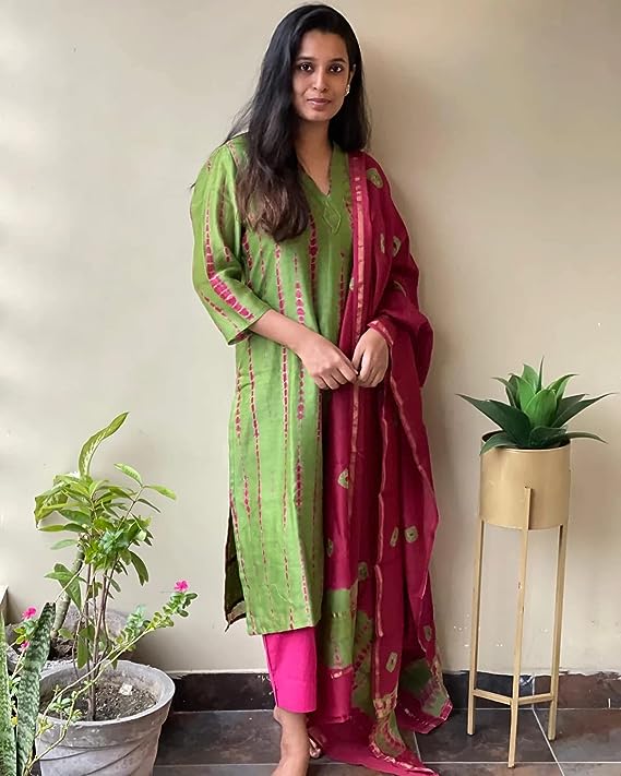 Premium Rayon Straight Printed Kurta Set with Pant & Dupatta