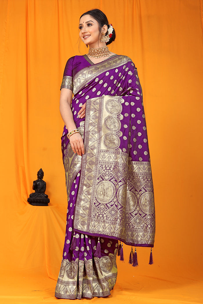 Royal Purple Banarasi Silk Saree with Exquisite Zari Heritage Pallu