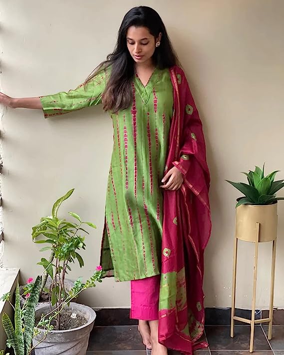 Premium Rayon Straight Printed Kurta Set with Pant & Dupatta