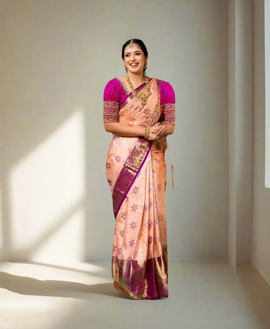 Latest Kanchipuram Saree for wedding Tredtional Most Selling ( PInk )