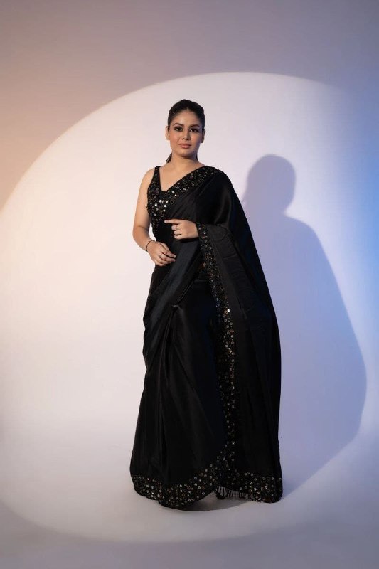 Party Special Black Sequence Work Soft Silk Saree