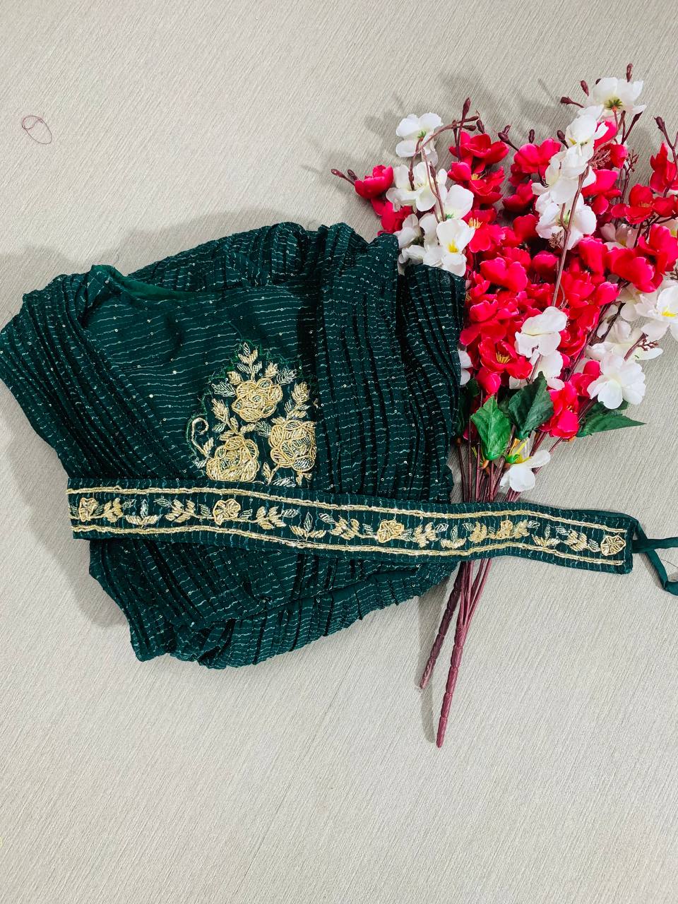 Elegant Dark Green Color Hand Work Gown For Women