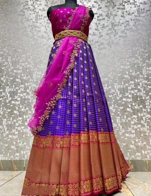 Purple Half Saree Lehenga Choli with Net Dupatta
