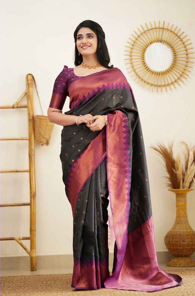 Dark Green Purple Color Wedding wear Printed Silk Saree