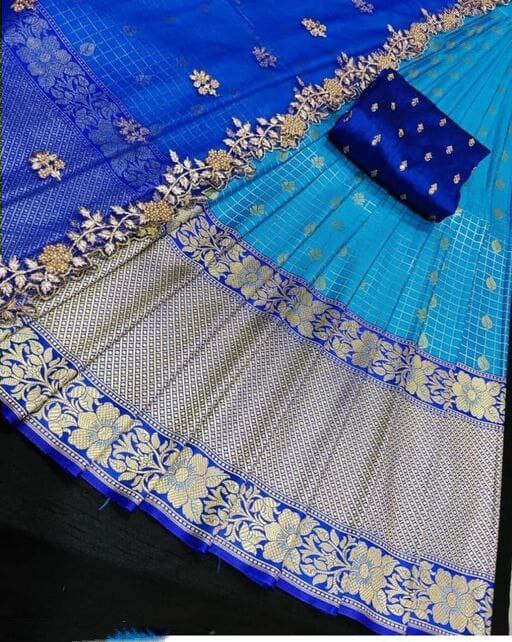 Light Blue Half Saree Lehenga Choli with Net Dupatta