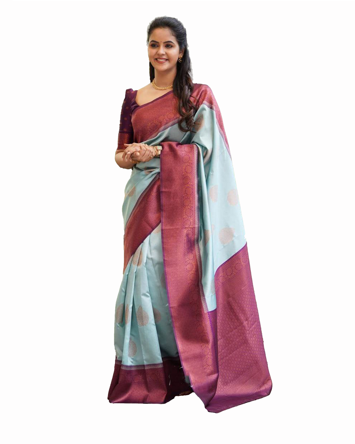 Women Silk Blend Blue Designer Saree With Unstitched Blouse