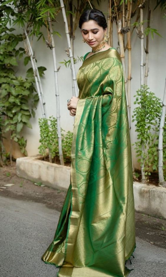 Kanchipuram Saree in Light Green For Women