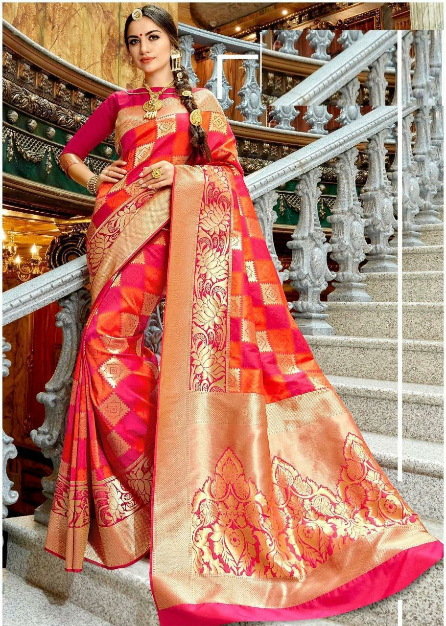 Banarasi Red Traditional Silk Sari For Women