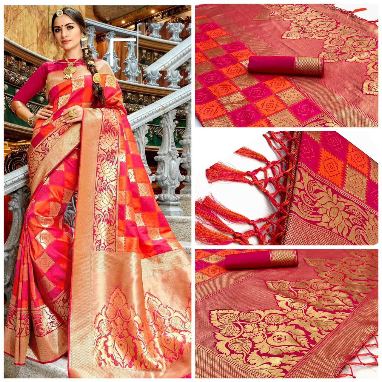 Banarasi Red Traditional Silk Sari For Women