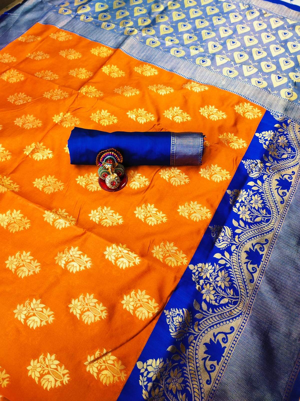 Orange Bridal wear Kanchipuram Silk Saree For Women