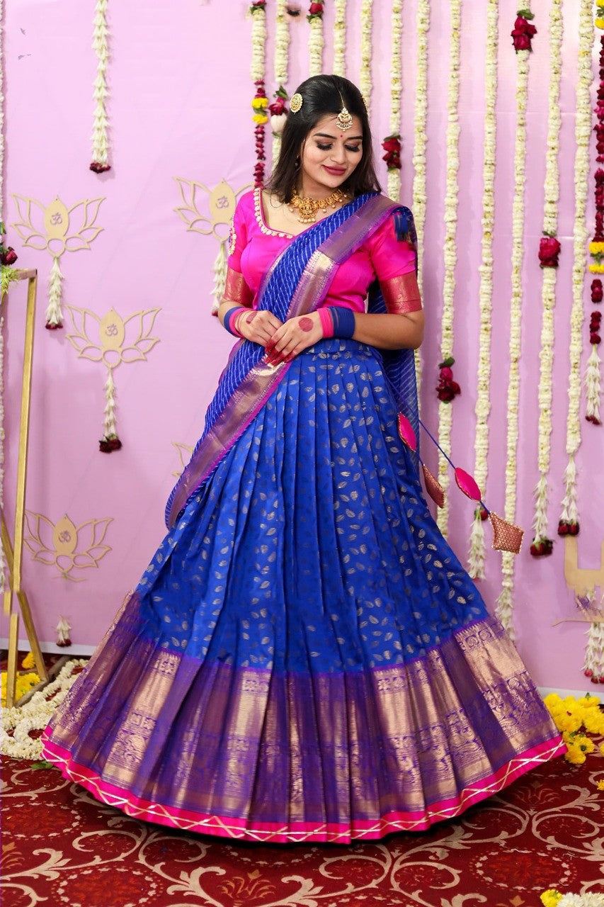 Traditional half saree lehenga with zari Border For Women