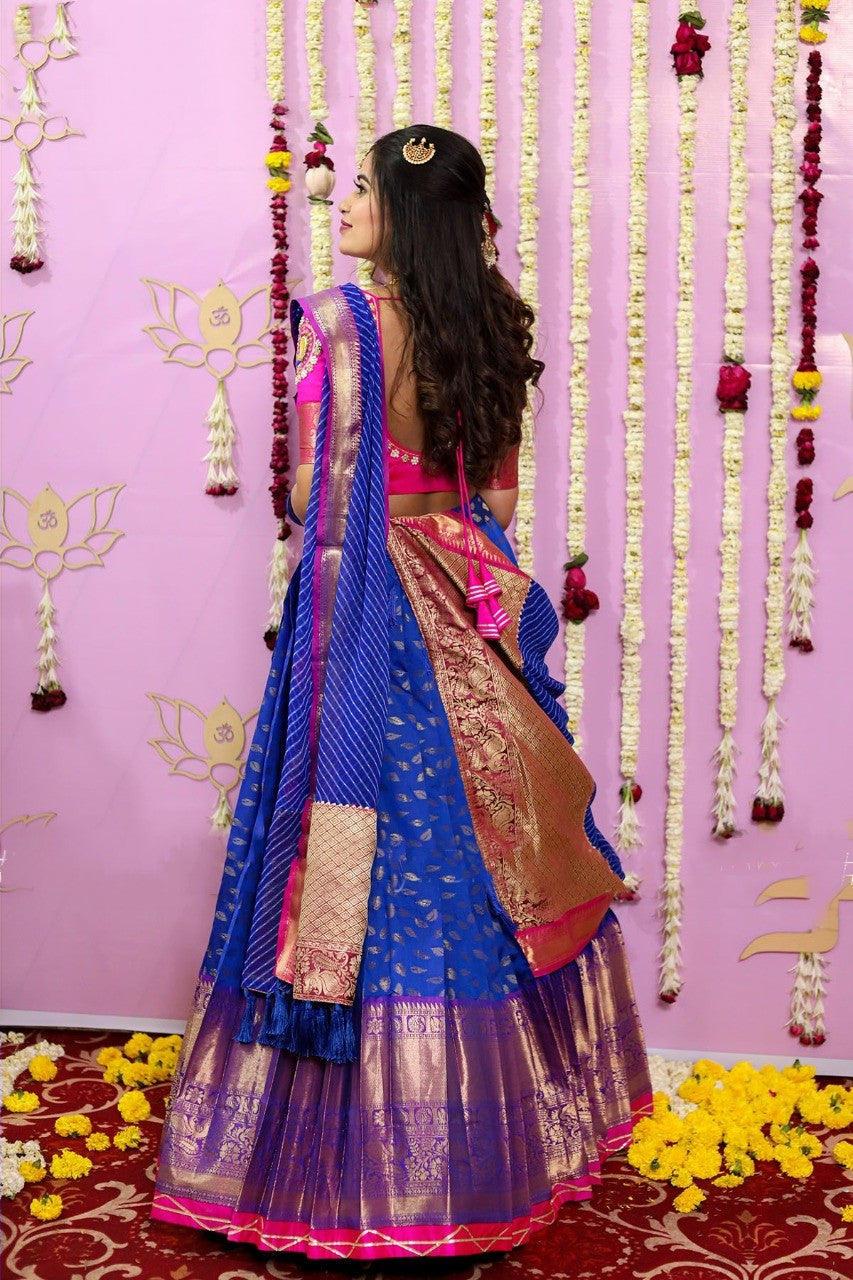 Traditional half saree lehenga with zari Border For Women