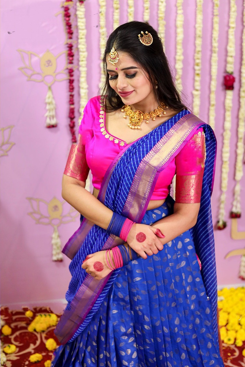 Traditional half saree lehenga with zari Border For Women
