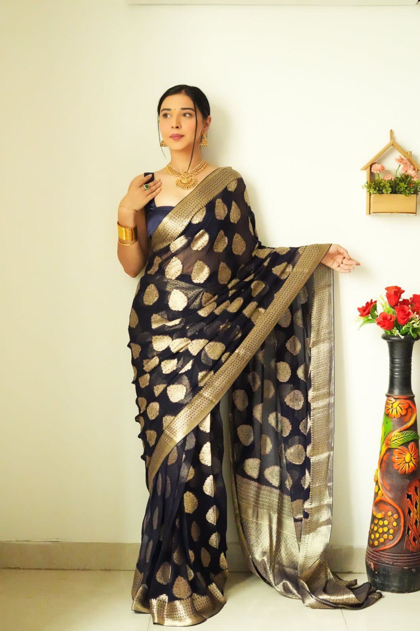 Partywear Black ready to wear saree for women