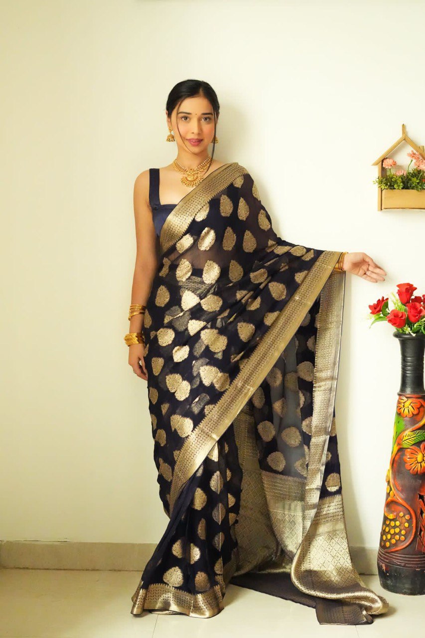 Partywear Black ready to wear saree for women