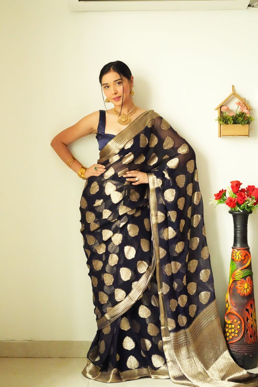 Partywear Black ready to wear saree for women