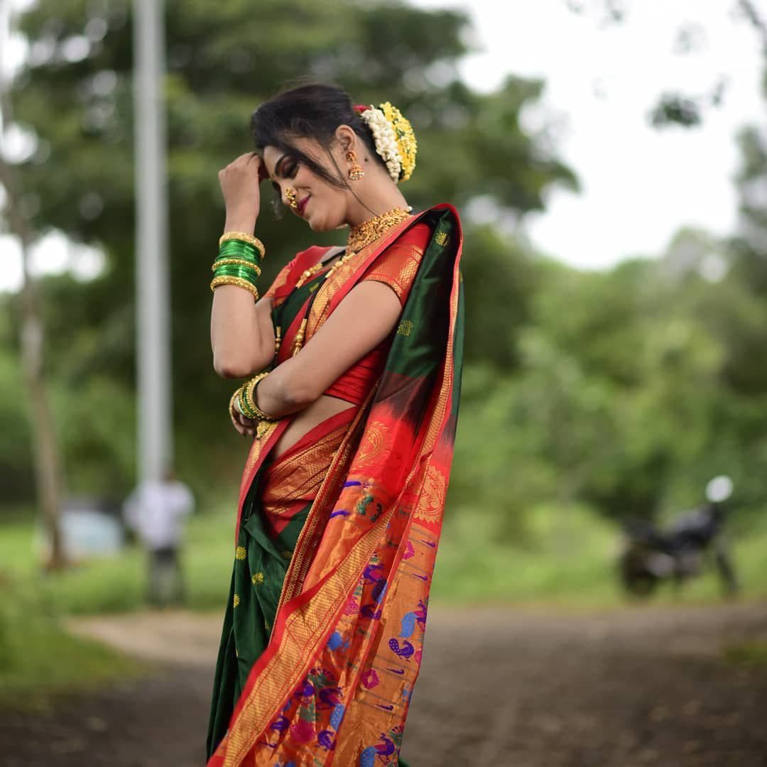 Green Paithani Silk Saree With Ethnic Blouse Piece