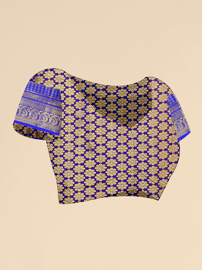 Taupe Brown & Royal Blue Banarasi Silk Saree with Gold Zari Work