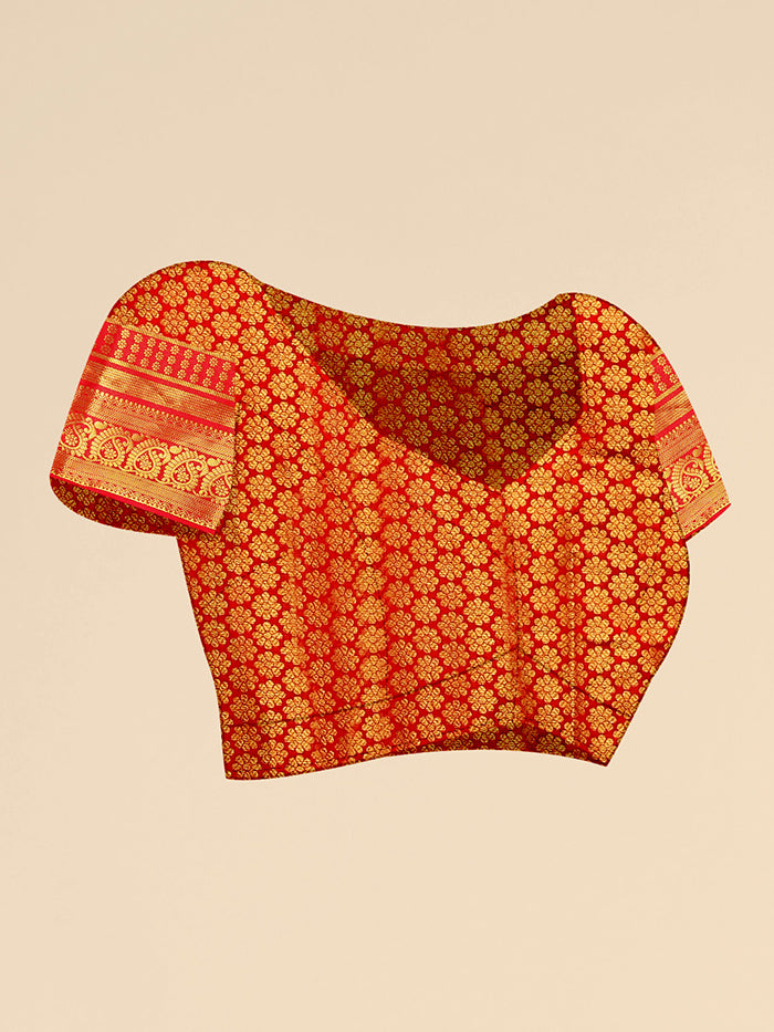 Graceful Green & Red Banarasi Silk Saree with Gold Zari Embellishments