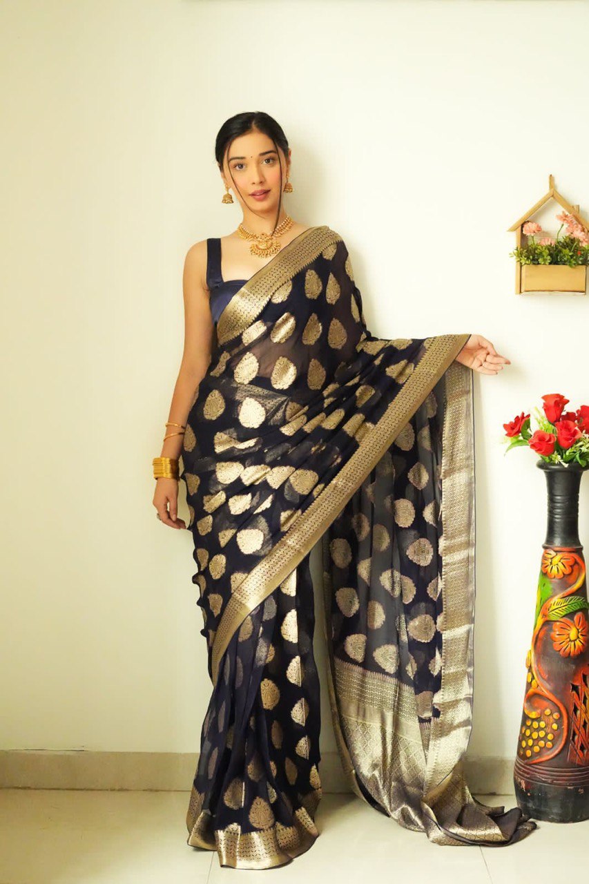 Partywear Black ready to wear saree for women