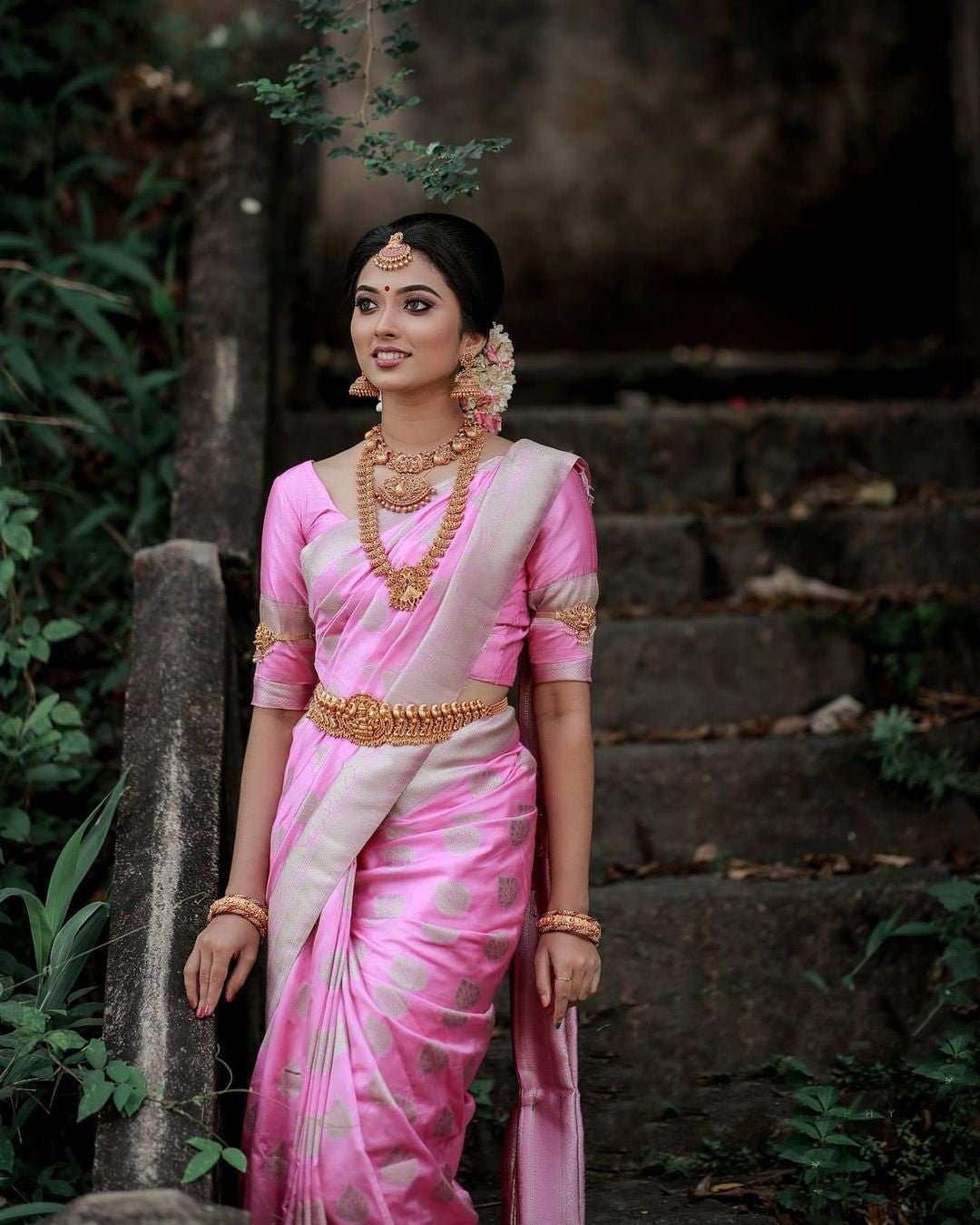 Light Pink Silk Saree Sari With UnStitched Blouse