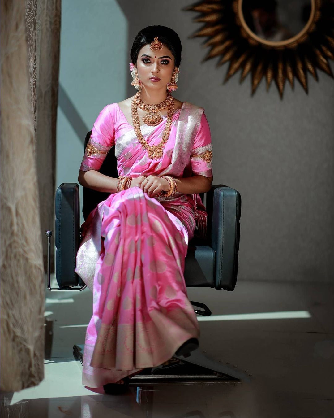 Light Pink Silk Saree Sari With UnStitched Blouse