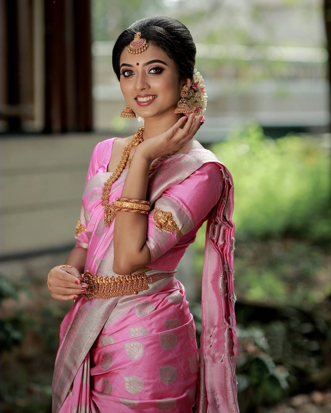 Light Pink Silk Saree Sari With UnStitched Blouse