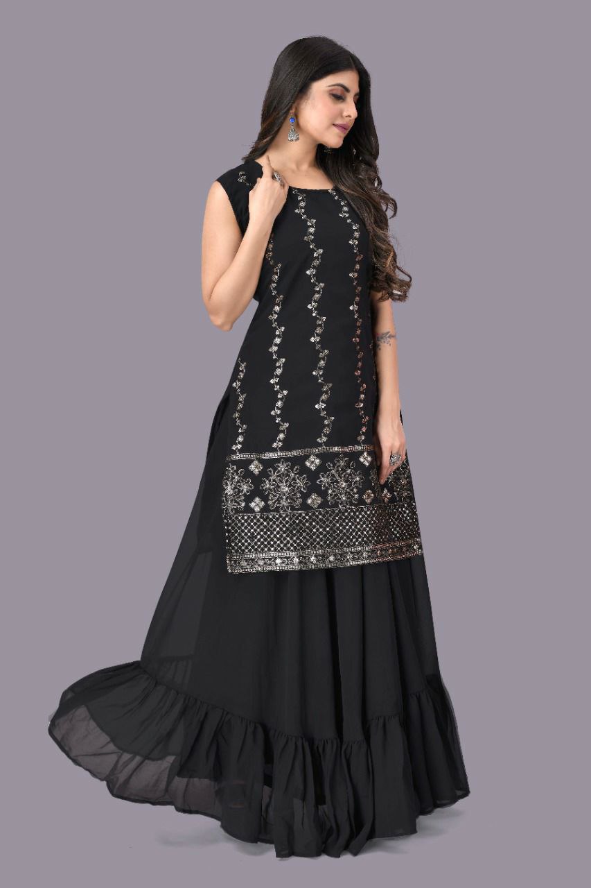 Black Designer Georgette Lehenga Kurta For Women