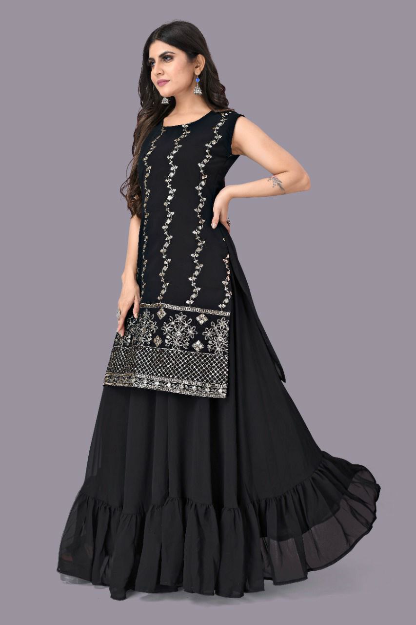Black Designer Georgette Lehenga Kurta For Women