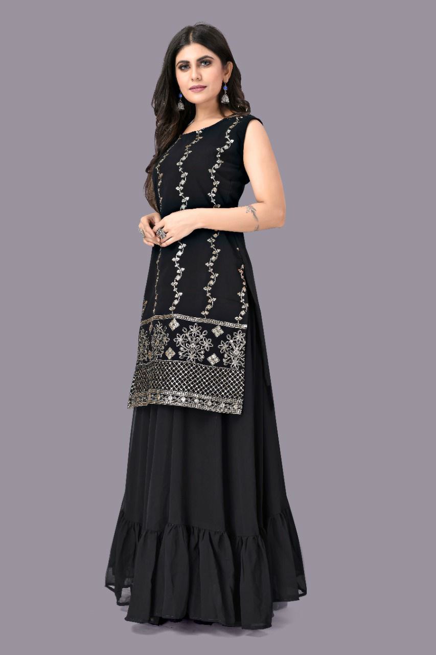 Black Designer Georgette Lehenga Kurta For Women