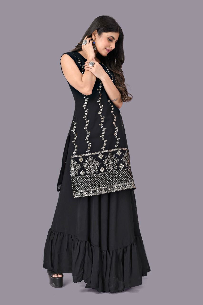 Black Designer Georgette Lehenga Kurta For Women