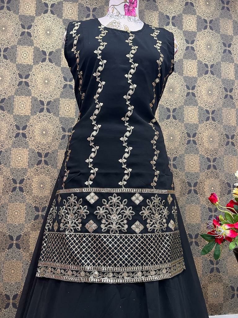 Black Designer Georgette Lehenga Kurta For Women