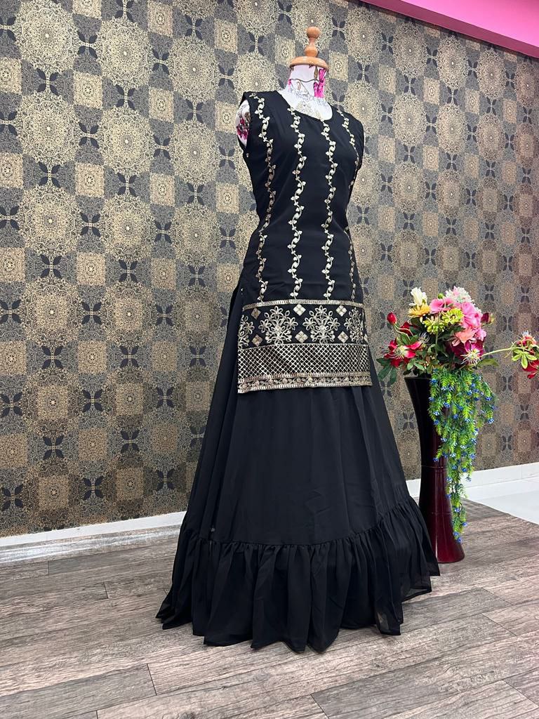 Black Designer Georgette Lehenga Kurta For Women