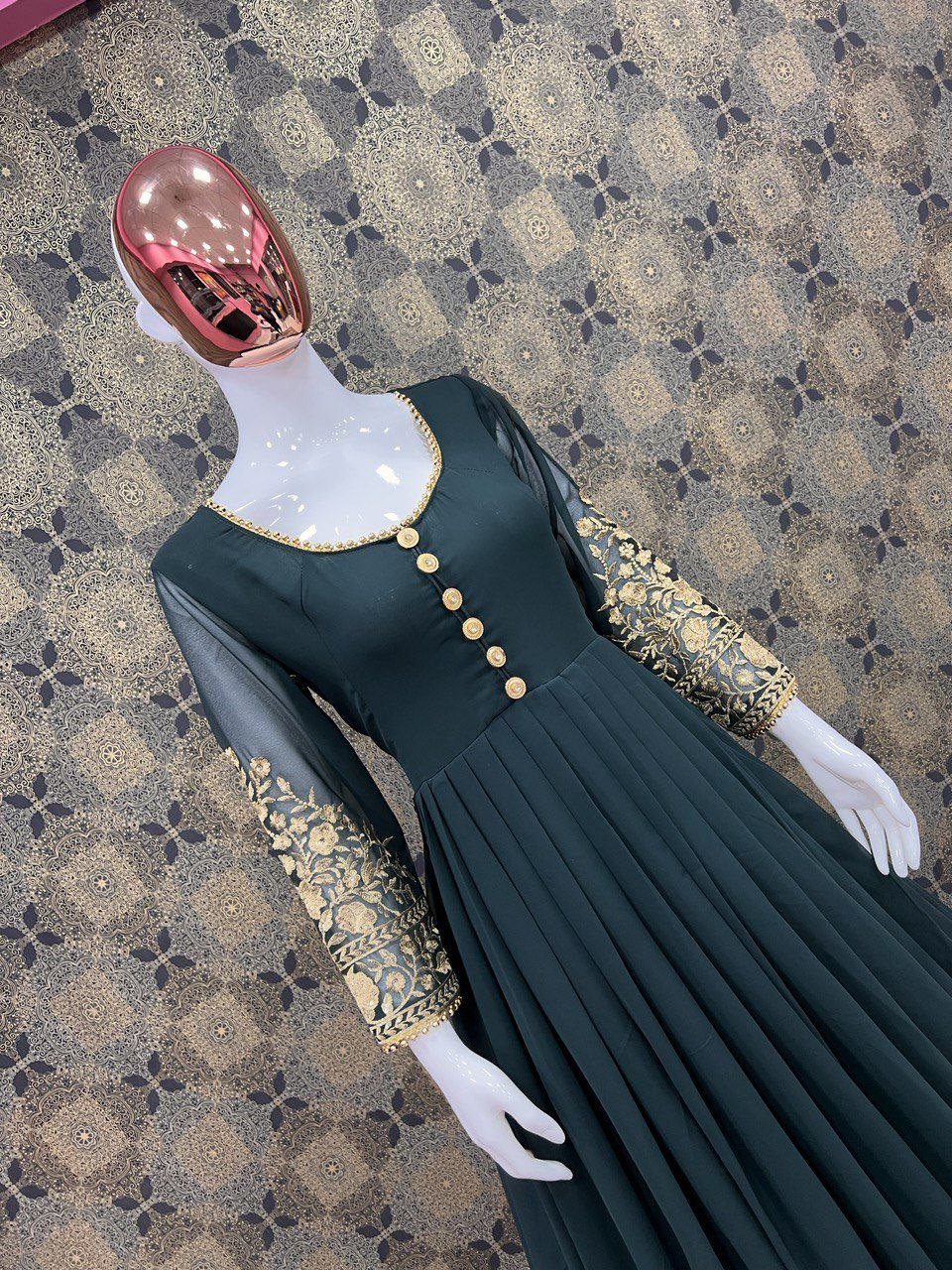 Designer Dark Green Wedding Wear Dress With Dupatta Set