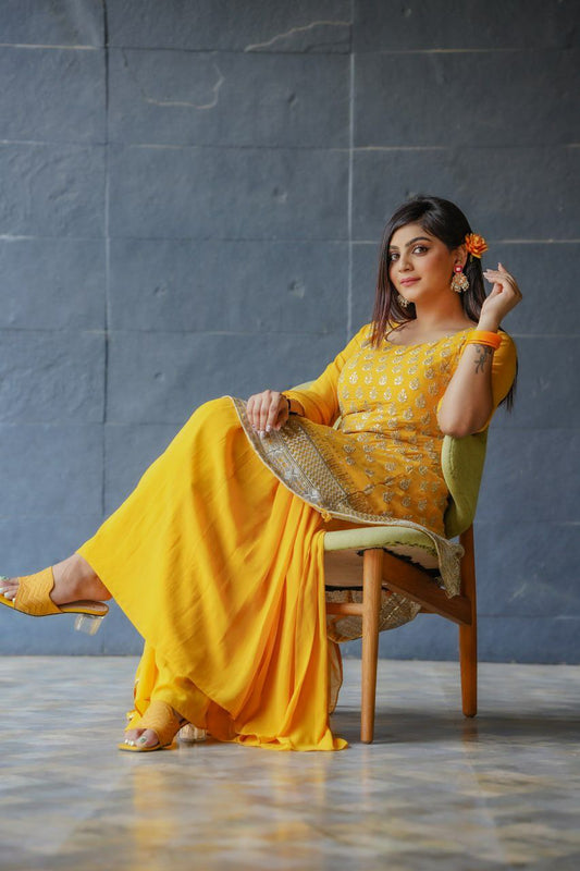 Yellow Trendy Designer Sharara Suit For Women