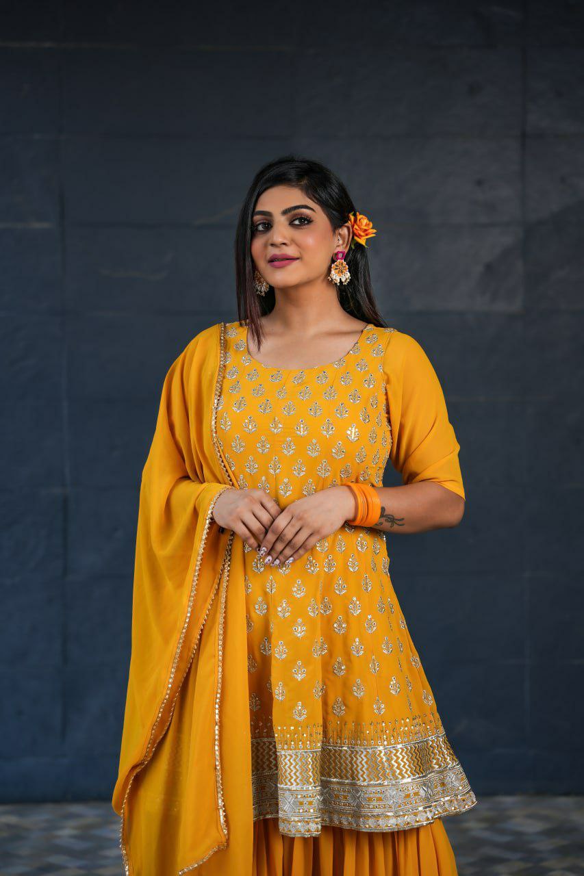 Yellow Trendy Designer Sharara Suit For Women