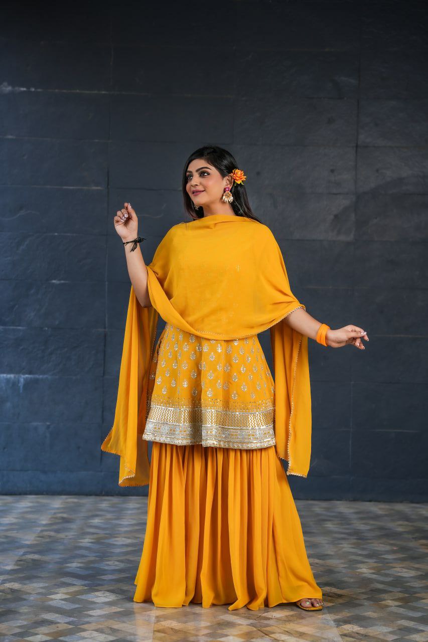 Yellow Trendy Designer Sharara Suit For Women