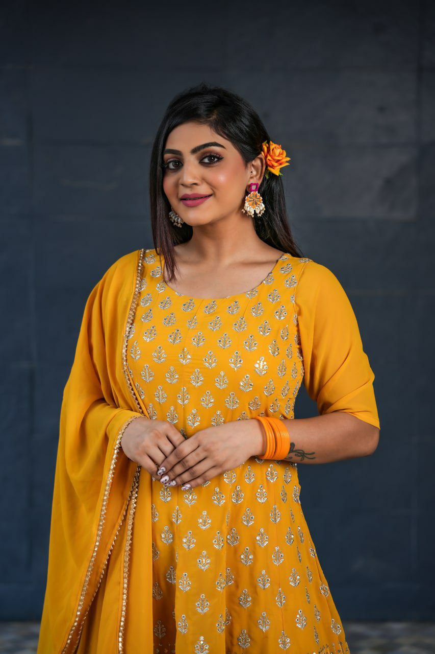 Yellow Trendy Designer Sharara Suit For Women