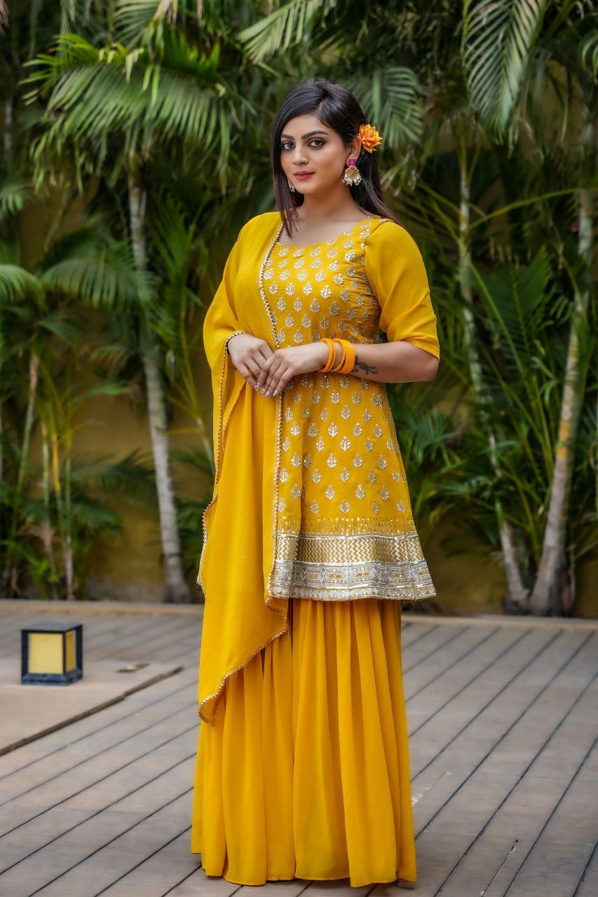 Yellow Trendy Designer Sharara Suit For Women