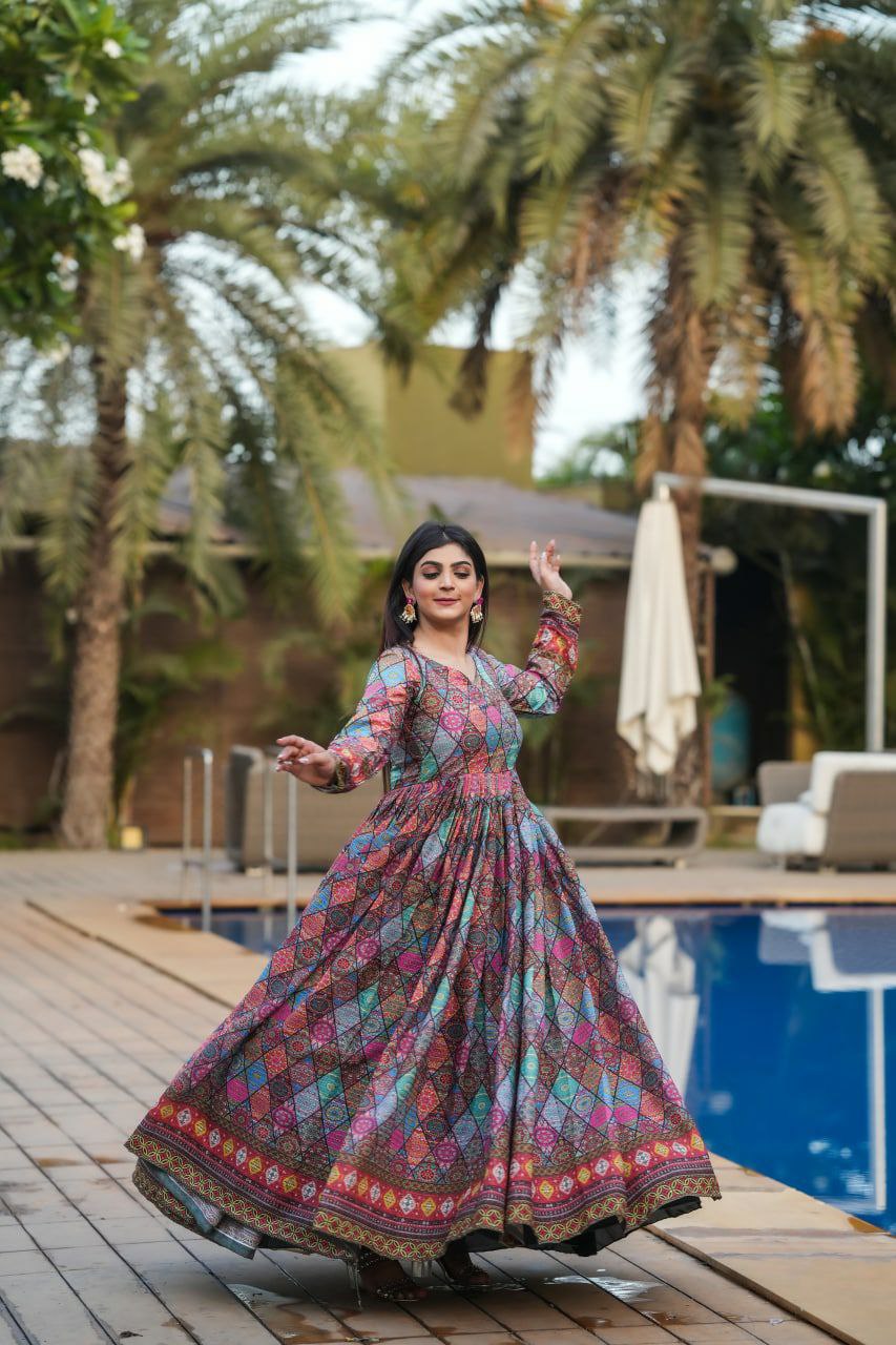 Impressive Multi Color Muslin Anarkali Gown For Women