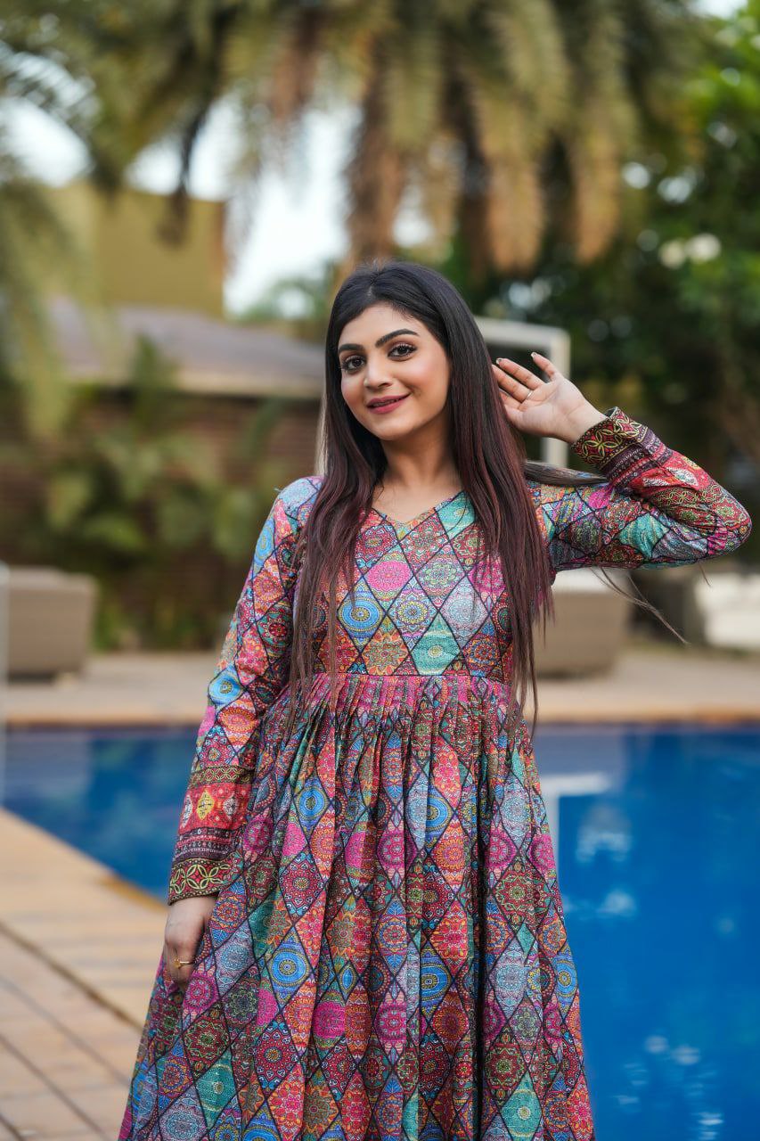 Impressive Multi Color Muslin Anarkali Gown For Women