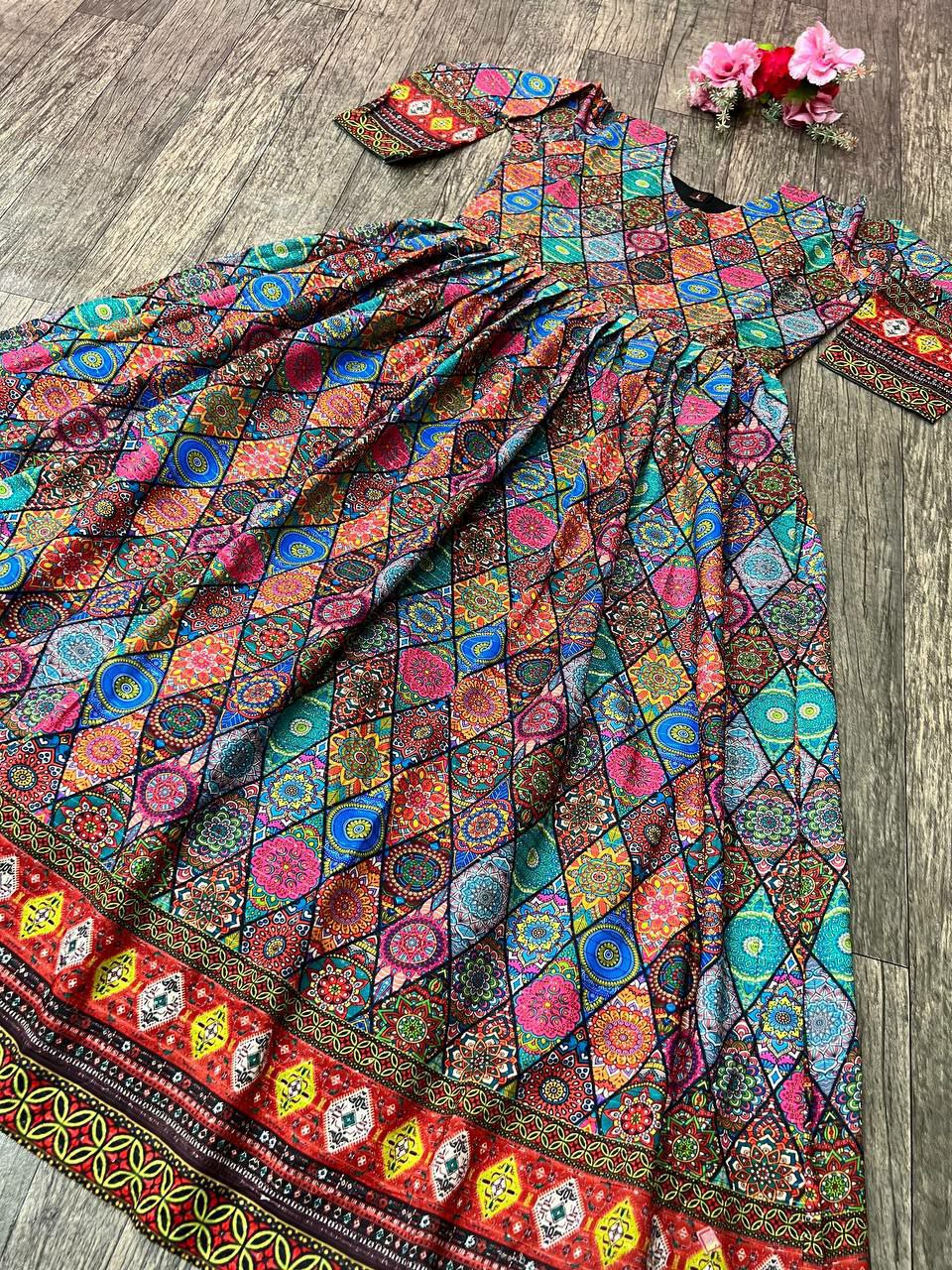 Impressive Multi Color Muslin Anarkali Gown For Women