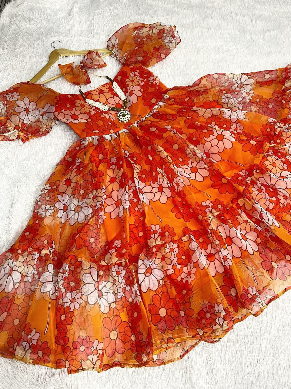 Trending Women Multi Colored Printed Organza Dress