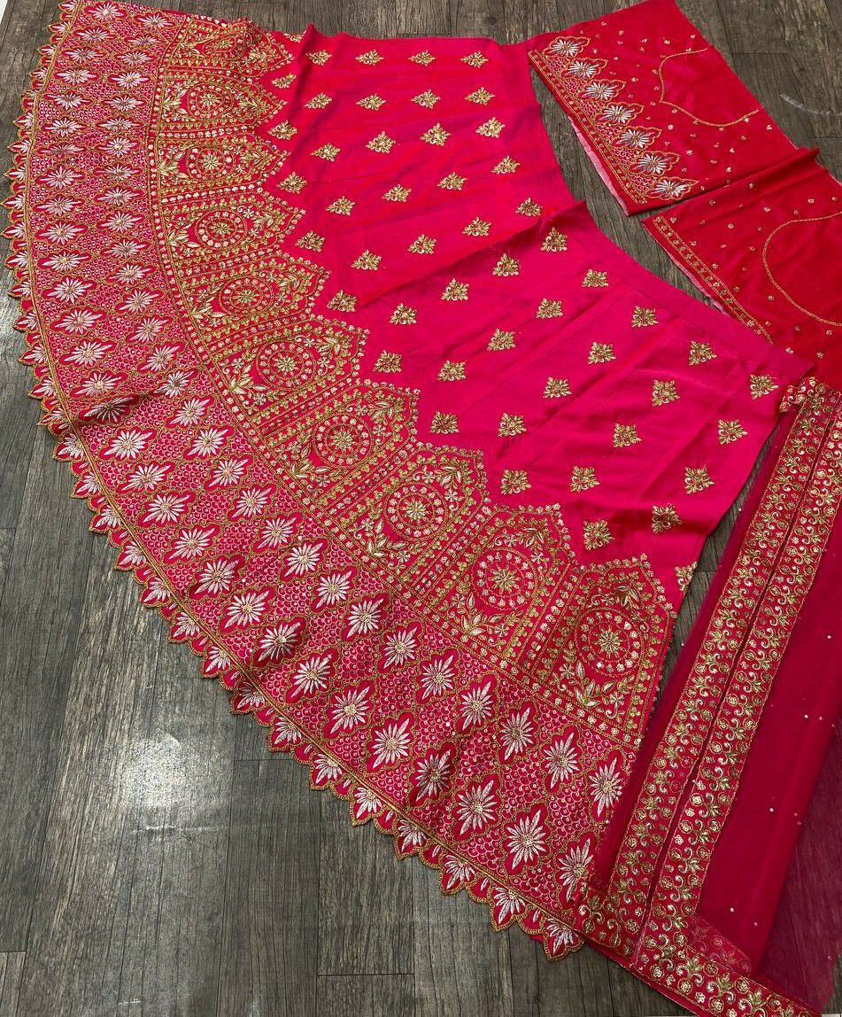Wedding Wear Pink Color Embroidery Work Lehenga Choli