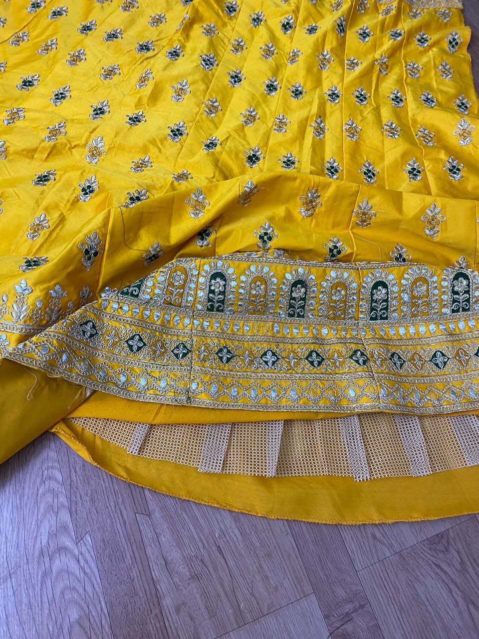 Yellow Indian Lehenga Choli With Red Net Dupatta