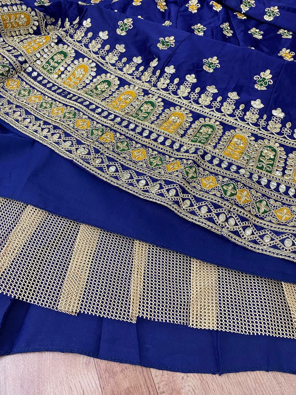 Blue Indian Lehenga Choli With Yellow Net Dupatta
