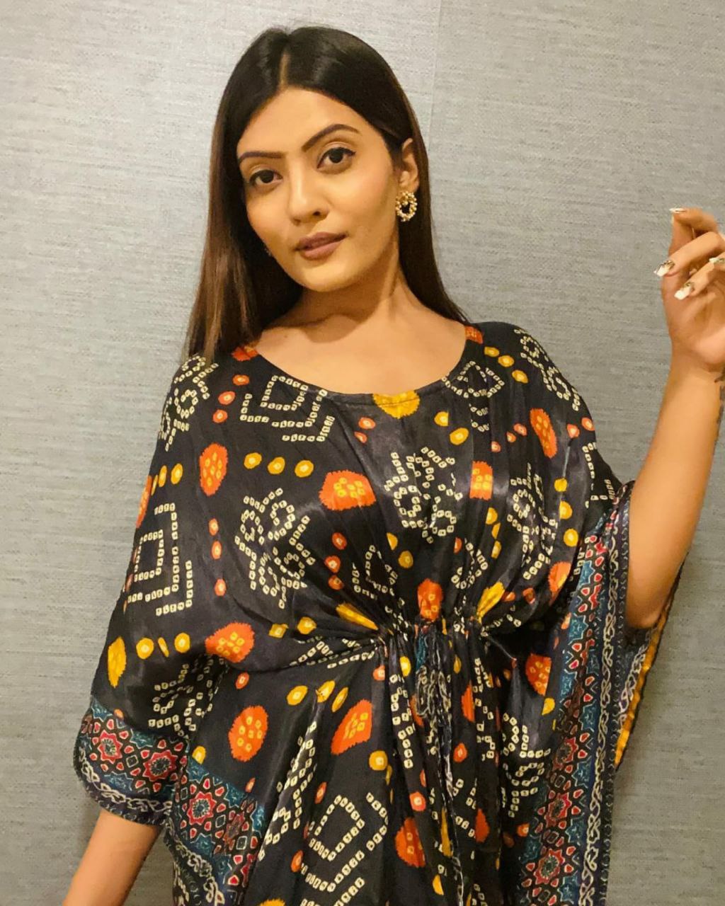 Black Silk With Bandhani Printed Summer Wear Kaftan