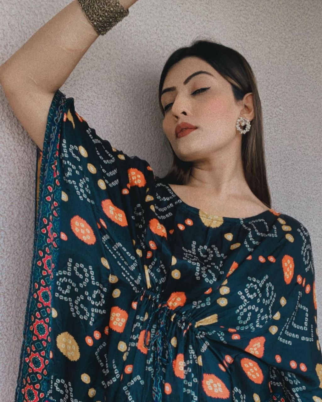 Black Silk With Bandhani Printed Summer Wear Kaftan