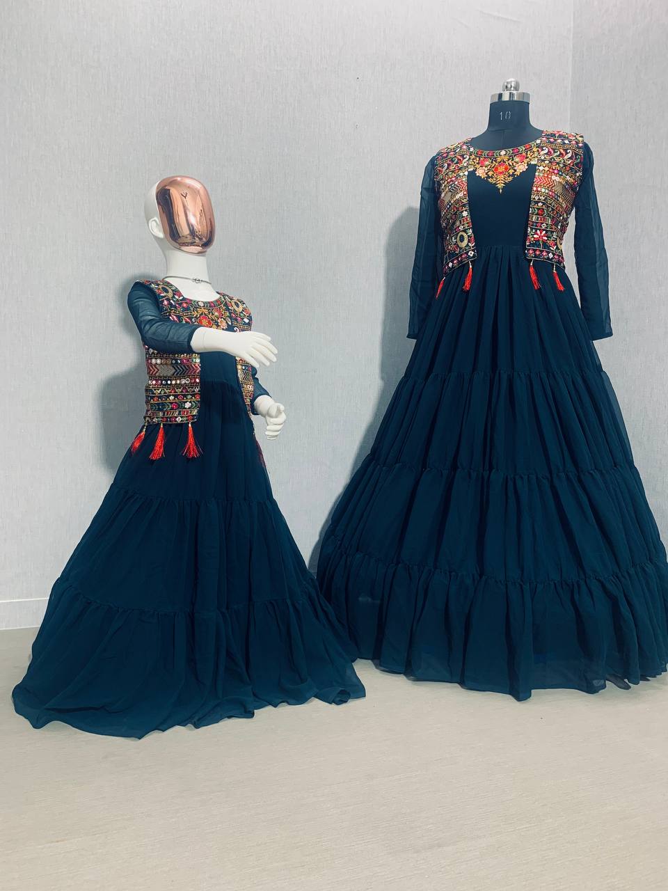 Navy Blue Color Georgette Readymade Gown For Women